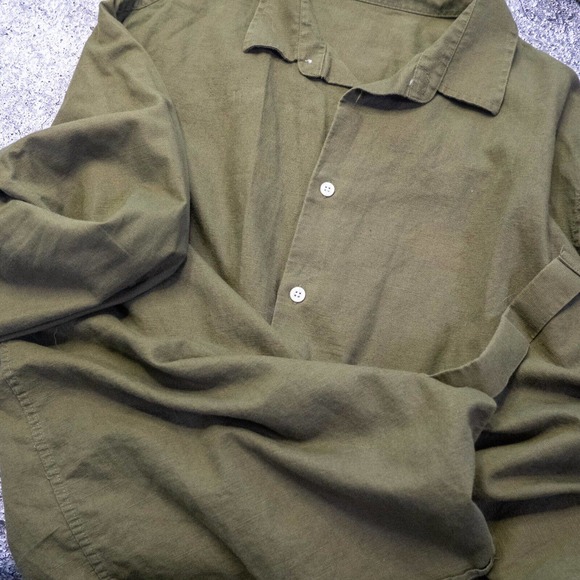 Mens Shirt XL Green Linen Button Down Long Sleeve Outdoors Minimalist Layer - Picture 14 of 16
